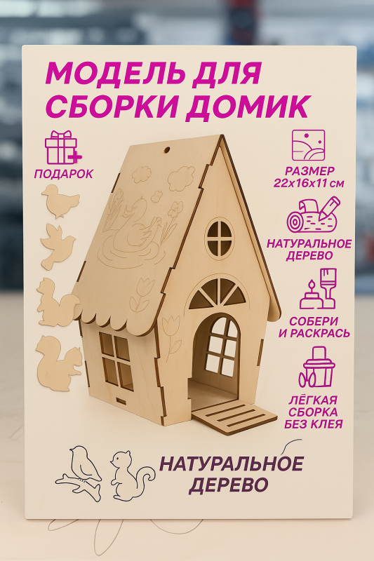 Деревянный конструктор домик, для кукол, для животных, для птиц и хомячков